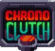 Chrono Clutch A CRT-adjacent screen with a glowing red and green text reading "Chrono Clutch". Before the screen lies a big red button that gets repeatedly pressed.