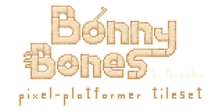 Bonny Bones - A Platformer Tileset by PanpukinArt A light, bony text with bones sticking out of it.