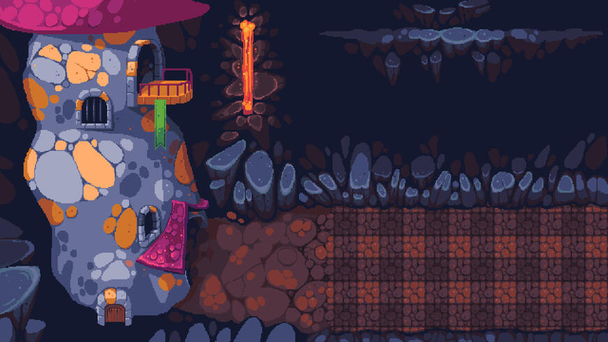 A "Plants VS Zombies-like" backdrop for the same project as the dragon barkeeper. Again, the project didn't end up going anywhere, but basically the dragons would take up the role of the "plants", and angry knights and townfolk were the "zombies".