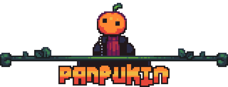Panpukin Banner An animated pixel art banner showing Panpukin's pumpkin-headed persona bobbing up and down, over a shiny text version of her name.
